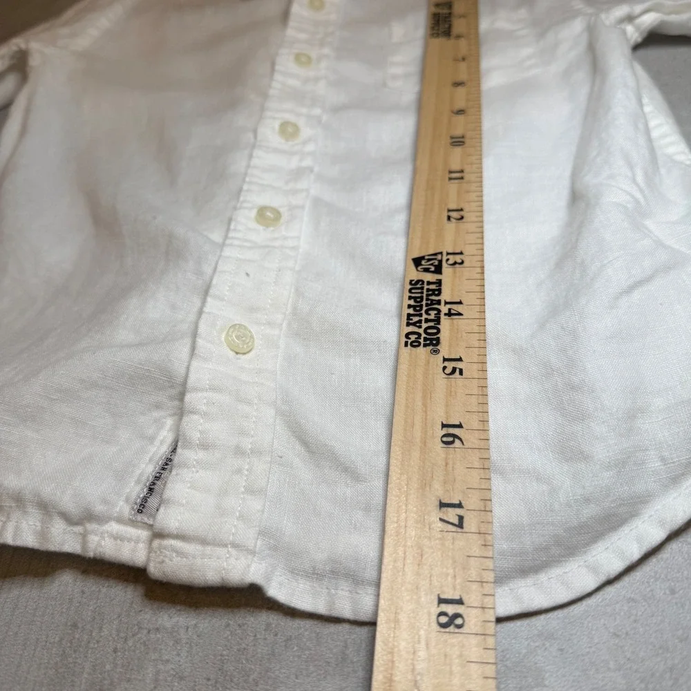 Janie & Jack Button Down Shirt Kids 4 White Excellent 100% Linen Roll-Tab Sleeve